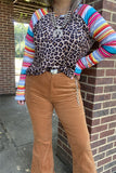 YMY9824 Leopard printed top w/serape multi color long raglan design sleeves women tops (DS8)