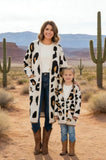Mom and me leopard knitted open long style girls cardigan/sweater 240607M (A11S1)