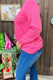 XCH15487 Wholesale "SWEET"patch stitching long sleeve women pink tops/t-shirt