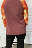 SP7924 W/orange tie dye printed bubble long sleeves w/tighten cuff burgundy women top w/raglan design(FS12)