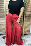 YMY15365 Rust red bell/ruffle bottom loose&leisure women pants w/side pockets