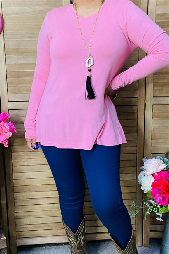 YMY15528 Solid pink long sleeve women top wholesale plus size clothing