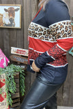 XCH15473 Leopard&block black/red multi color printed long sleeve women tops