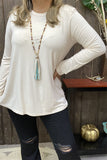 YMY15533 White solid color long sleeve women top