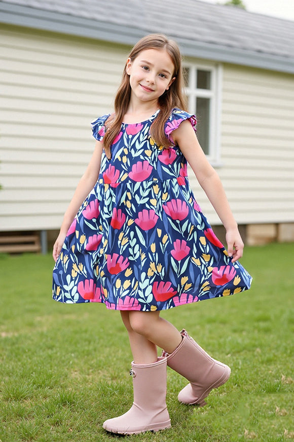 Mom and me floral dress girls boutique clothing with short sleeves XCH03021