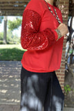 XCH15458 Long sleeve/red sequin women tops