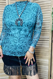 BQ15411 Teal/black paisley printed  tighten turtleneck long sleeve women top