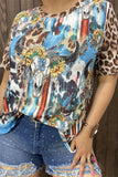 XCH12468 Bull skull & sunflower multi color printed leopard short sleeve women tops IS21