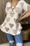 BQ12885 Leopard hearts printed short sleeve women tops for valentine holiday