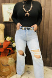 S008 Big hole on the knee washing white jean fabric straight style women pants