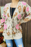 MY15297 Floral printed long sleeve/tighten cuff with buttons women sweater/cardigan with solid cuff