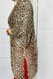 FW13037 Sheer Leopard printed slit side long sleeves  women cardigan (AS6)