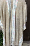 TTY11095 Beige & multi color shawl w/tassels&fringe for women knitted fabric