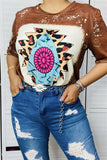 DLH12330-2 Leopard Aztec & jewel prints short sleeve loose women tops CS7