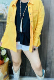 XCH15255 Yellow solid color w/front pockets w/buttons long sleeve women shirt