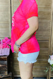 DLH8605 "HOW SWEET IT'S TO BE LOVED BY YOU"words printed short sleeve women fuchsia tops