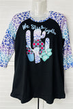 DLH10132 WE STICK TOGETHER cactus&leopard multi color printed 3/4 women's top IS8