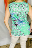 XCH15946 Floral&graphic multi color printed sleeveless women mint tops