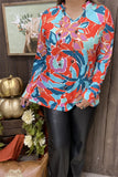 GJQ15632 Floral multi color printed V-neckline long sleeve women tops