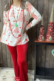 DLH15337 Wholesale red Christmas trees prints long sleeve women top