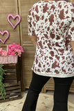 DLH12594 "Cattle & Chaos" Heart & brown leopard printed short sleeve women top