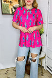 BQ13162  Fuchsia cactus printed short sleeve women tops