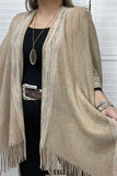 TTY11096 Coffee & multi color shawl w/tassels for women