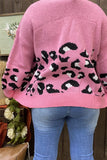 MY15400 Black&White leopard printed pink solid color long sleeve w/tighten cuff women sweater/cardigan