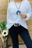 BQ15722 Boutique wholesale Long sleeve w/tighten cuff white women top