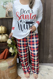 BQ15519 Words printed white top w/checked pant printed women pajamas sets