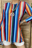 GJQ7807 Colorful stripe front short back long design 3/4 sleeve women tops