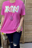 DLH10438 "XX" leopard&heart printed short sleeve pink women tops for valentine holiday