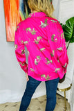 XCH15820 Leopard animal printed long sleeve women fuchsia shirt