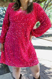 XCH15620 Fuchsia long sleeve w/sequin women dresses