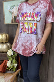 DLH9674 HELLO FALL tie dye printed short sleeve women t-shirt