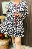 GJQ15311 Leopard printed long sleeve wholesale women dresses w/side pockets