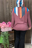 XCH10162 Multi color stripe printed  long sleeve w/string women rust tops/hoodie (AS10)