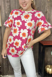 GJQ14049 Flower printed women top w/double ruffle short sleeve(BS7)