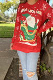 BQ15771 "HO!HO!HO!&Claus Santa printed for Christmas holiday long sleeve women red tops