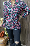 BQ15686 Colorful leopard printed V-neckline 3/4 sleeve women tops