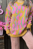 MY13394 Pink/yellow/teal leopard knitted long sleeve women sweater