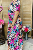 BQ15999 Multi color paisley printed short sleeve women dress w/waist elastic band