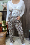 BQ15518 "That pumpkin spice life "graphic printed long sleeve top&leopard printed pants women pajamas sets