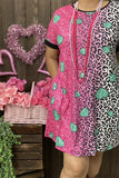 XCH14530 Paisley & Leopard fuchsia/teal heart multi color printed short sleeve women dress