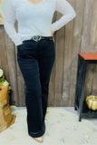 BQ15438 Black solid color straight design women pants