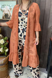 GJQ19392 Small dots w/ruffle 3/4 sleeve&bottom mesh fabric coral color women cardigan