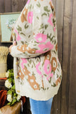 MY15297 Floral printed long sleeve/tighten cuff with buttons women sweater/cardigan with solid cuff