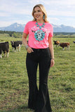 Western Stitch suppliers "Southern Wild Vibes" printed Neon pink women t-shirt DLH10359