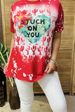 XCH14652" STUCK ON YOU" Cactus&Heart red multi color printed short sleeve women tops(AS15)