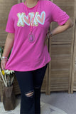 DLH10438 "XX" leopard&heart printed short sleeve pink women tops for valentine holiday